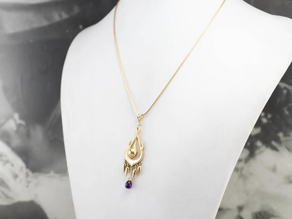 Amethyst and Seed Pearl Gold Tassel Pendant