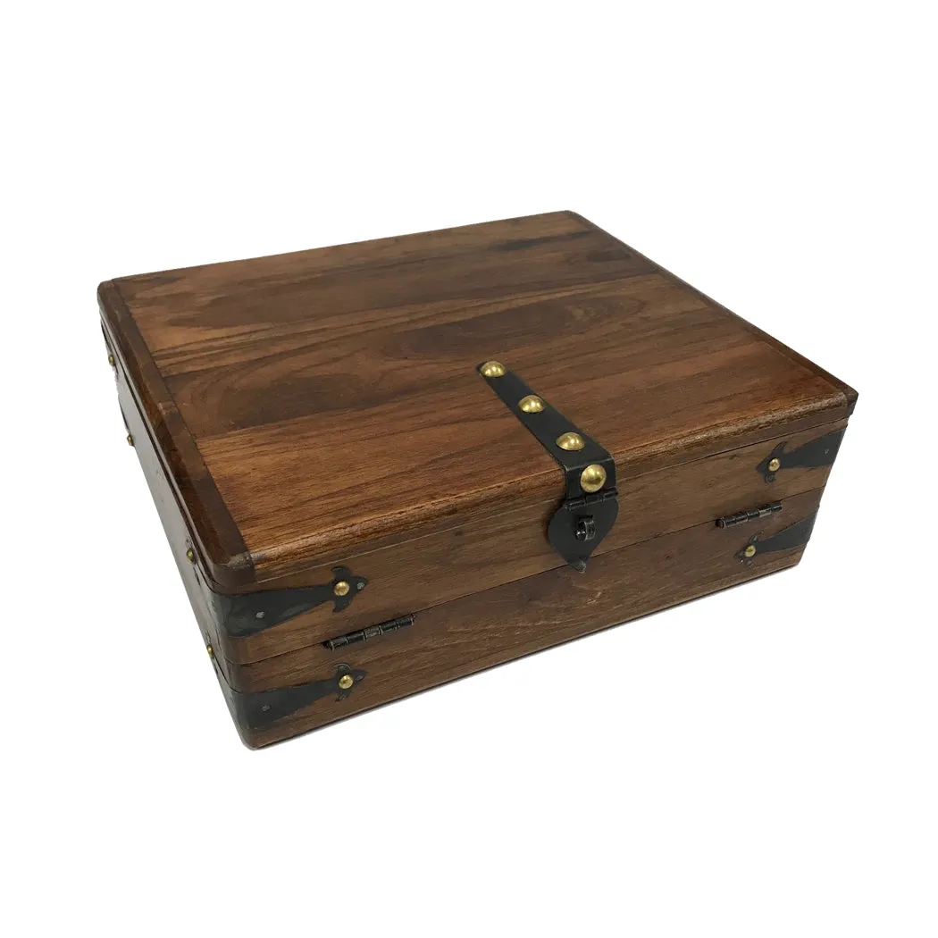 Antiqued Teak Wood Lap Desk Writing Set