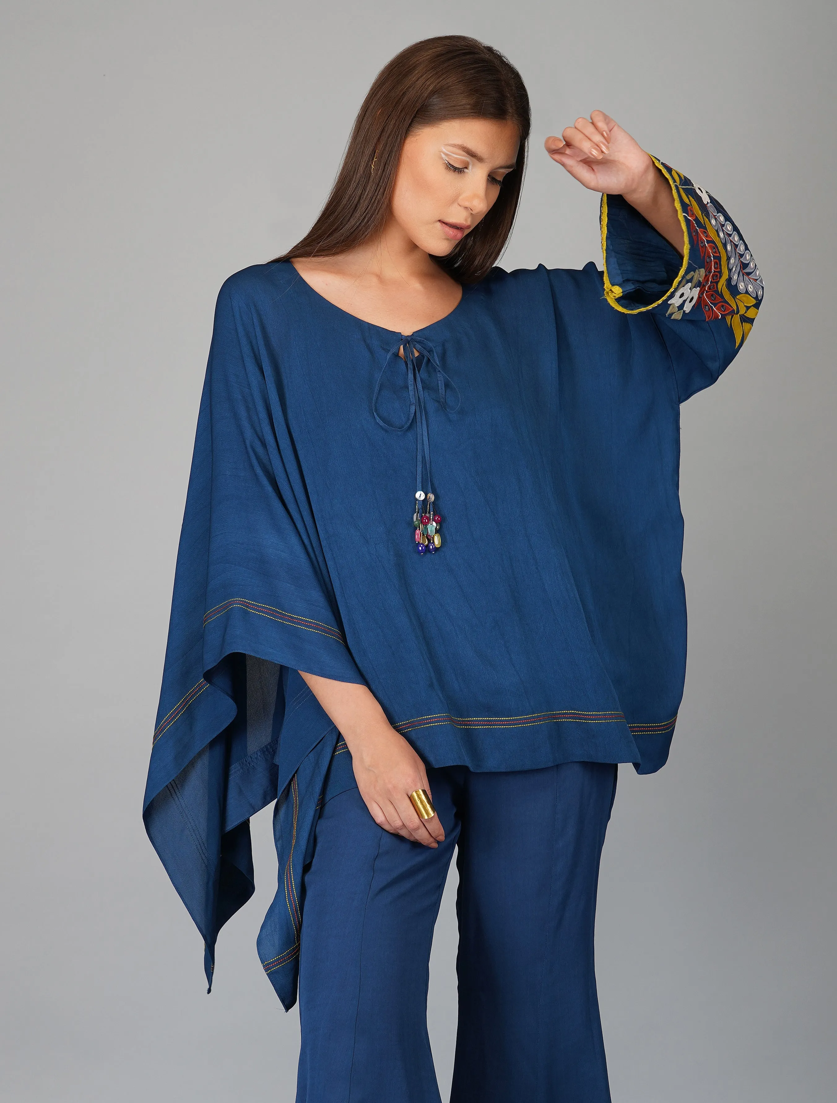 APPLIQUE SLEEVES EGYPTIAN BLUE CAPE SET