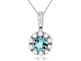 Aquamarine and Diamond Halo Pendant