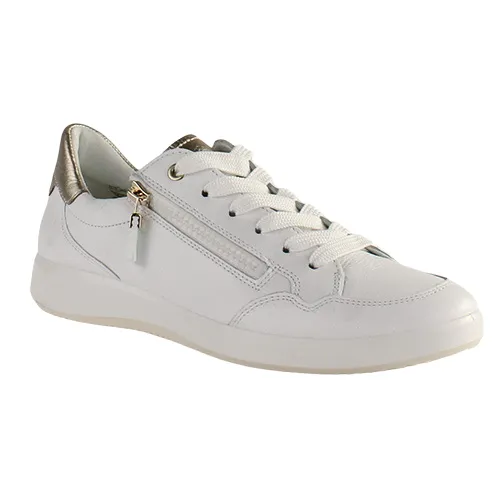 Ara Ladies Leather Trainers - 23901-04 - White/Gold