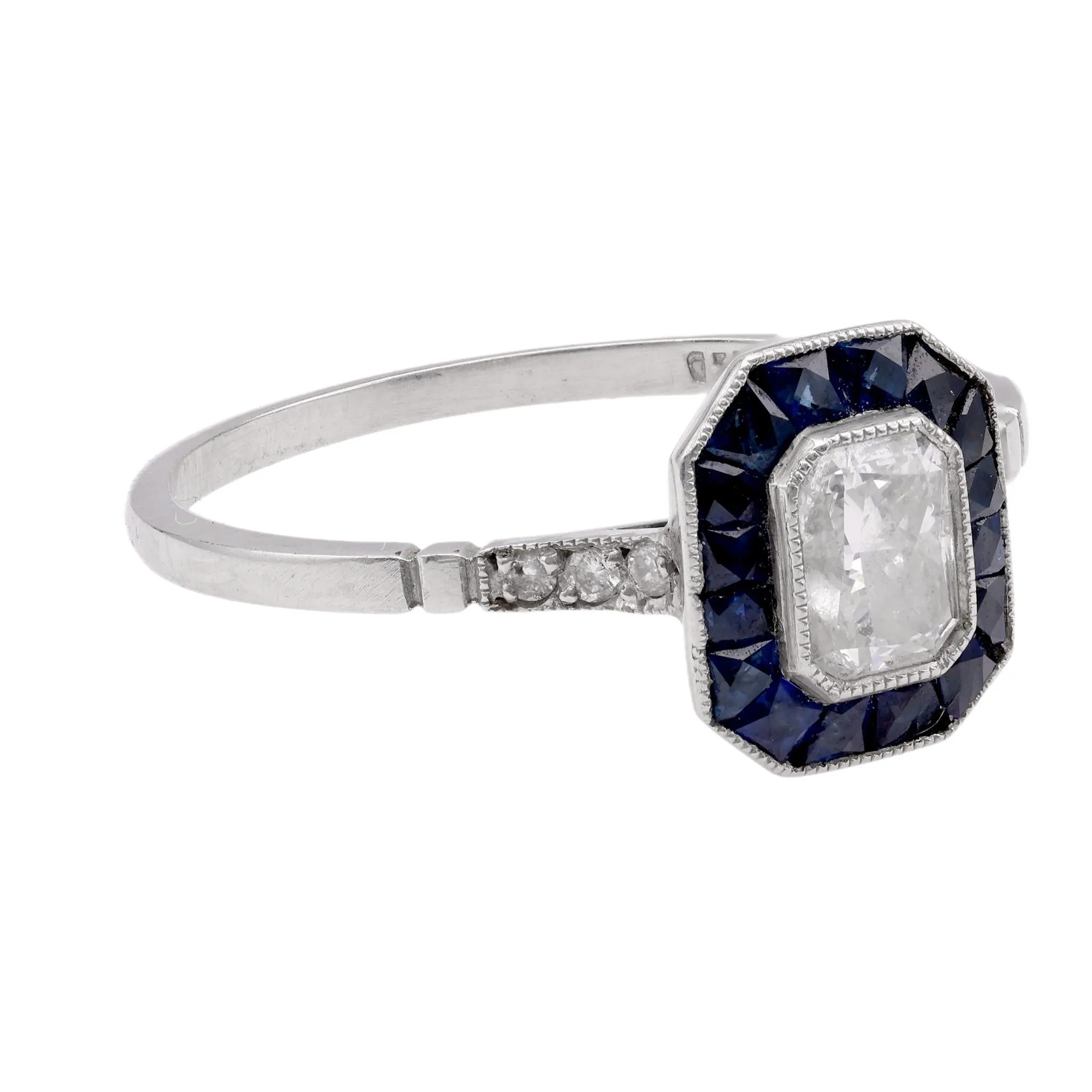 Art Deco Inspired .47 Carat Diamond Sapphire Platinum Ring