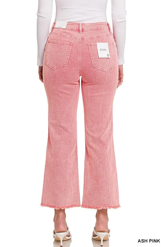 Ash Pink Acid Wash High Rise Fray Hem Denim Jeans - Final Sale