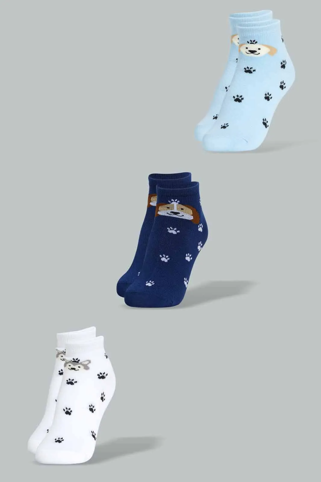 Assorted Paw Ankle Socks For Boys (Pack of 3)