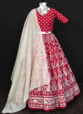 Astonishing Red Silk Base Heavy Work Lehenga Choli