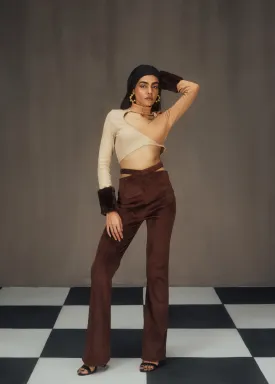 Autumn Turtle Neck Cutout Crop Top and Textured Velvet Pants Set