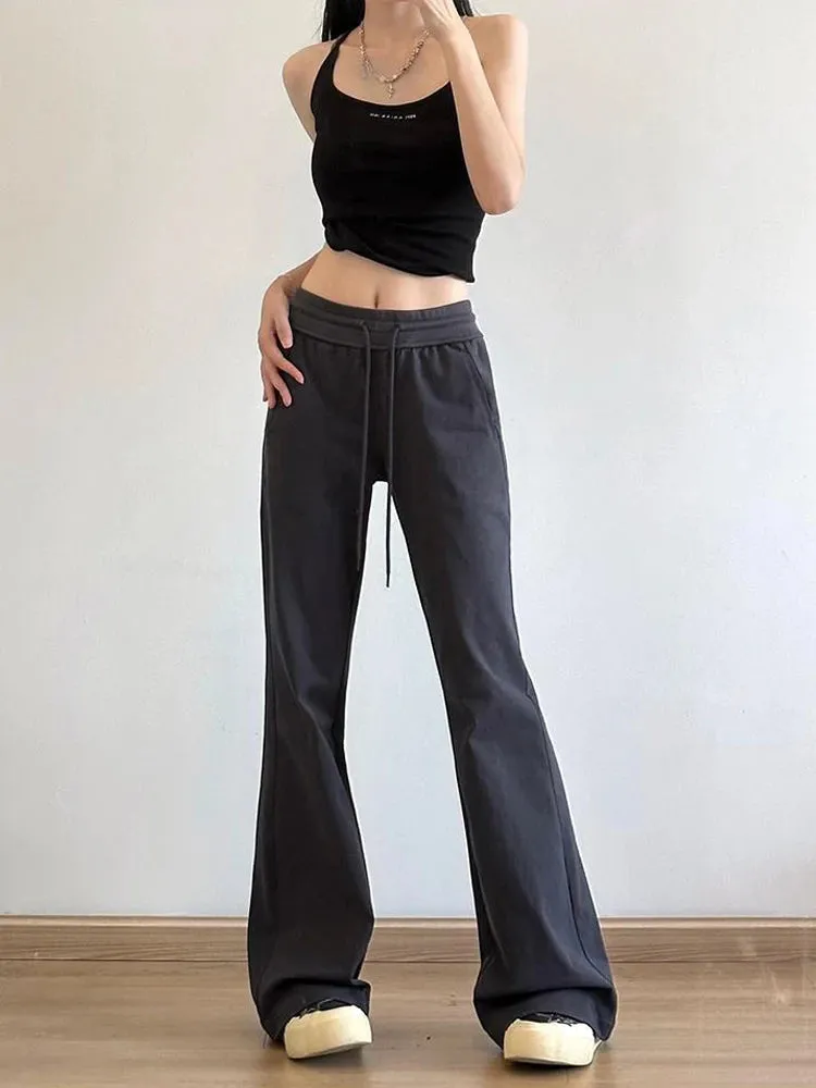 Autumn Winter Sweatpants Low-waisted Drawstring Flare Vintage Bottom