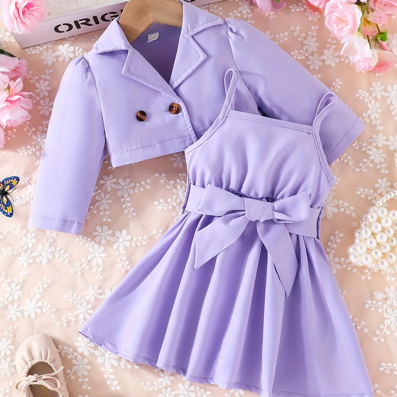 Baby Girls Button Coat & Pleated Skirt Set