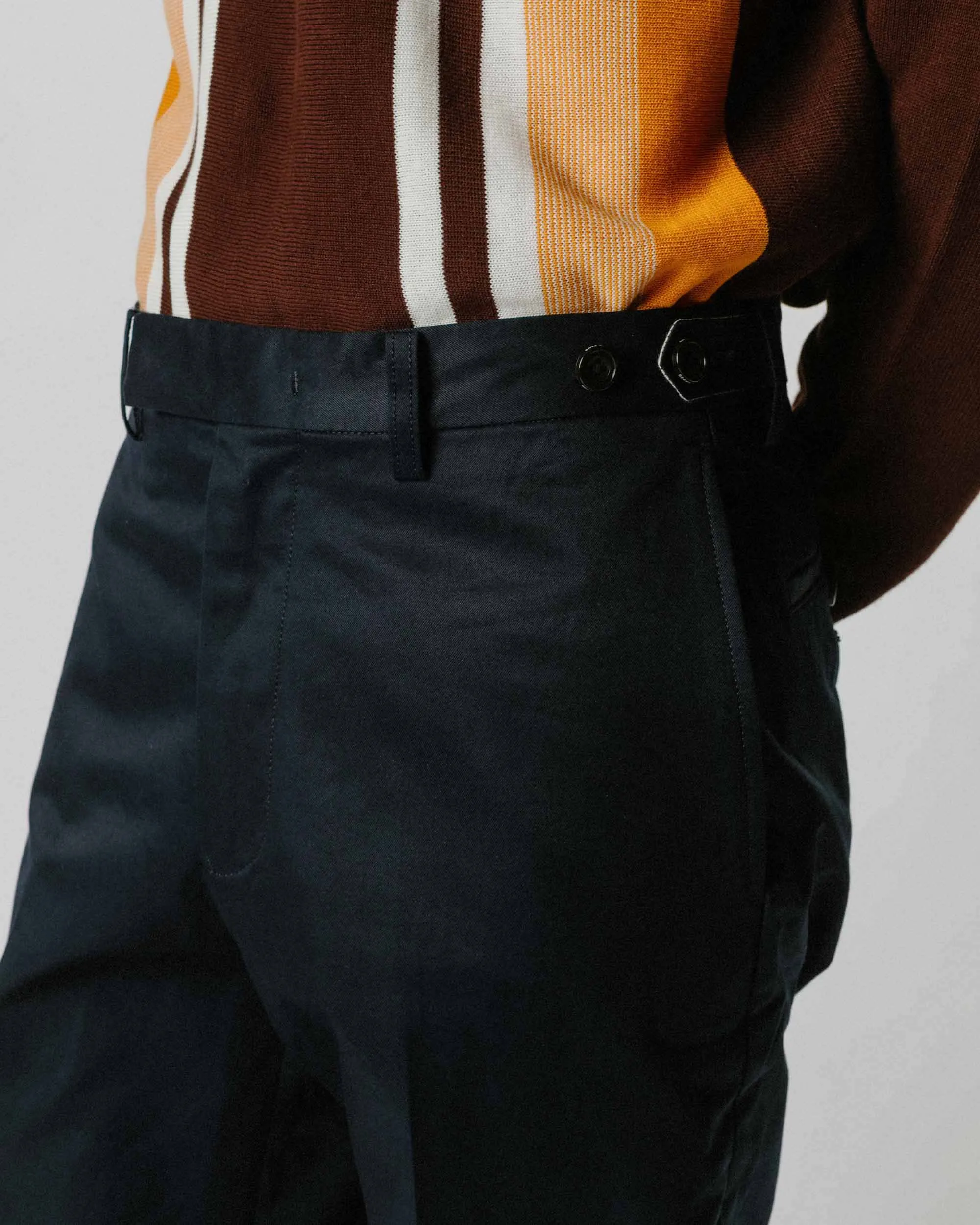 Beams Plus IVY Trousers Ankle-Cut 80/3 Twill Navy