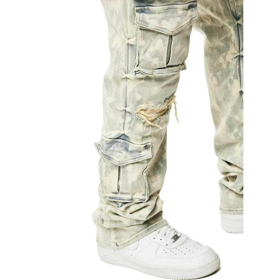 Big and Tall - Utility Multi Colored Cargo Stacked Denim Jeans - Seafoam