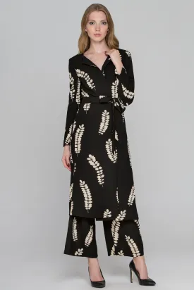 Black Coffee Leaf Print Long Blazer and Pants Set