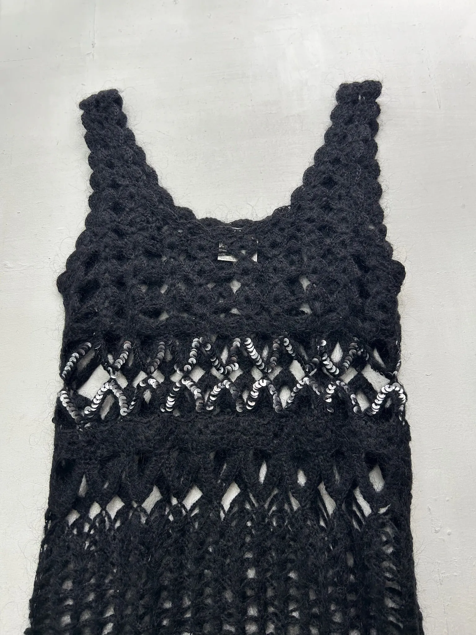 Black crochet 90s Y2K vintage maxi dress (S/M)