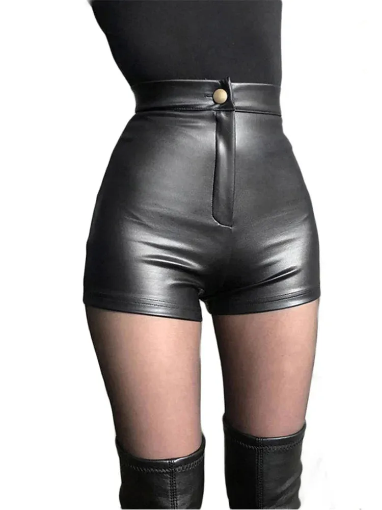 Black PU Fashion Casual Summer Women Clothing Faux Leather Goth High Waisted Womens Y2k Hot Woman Pants Short