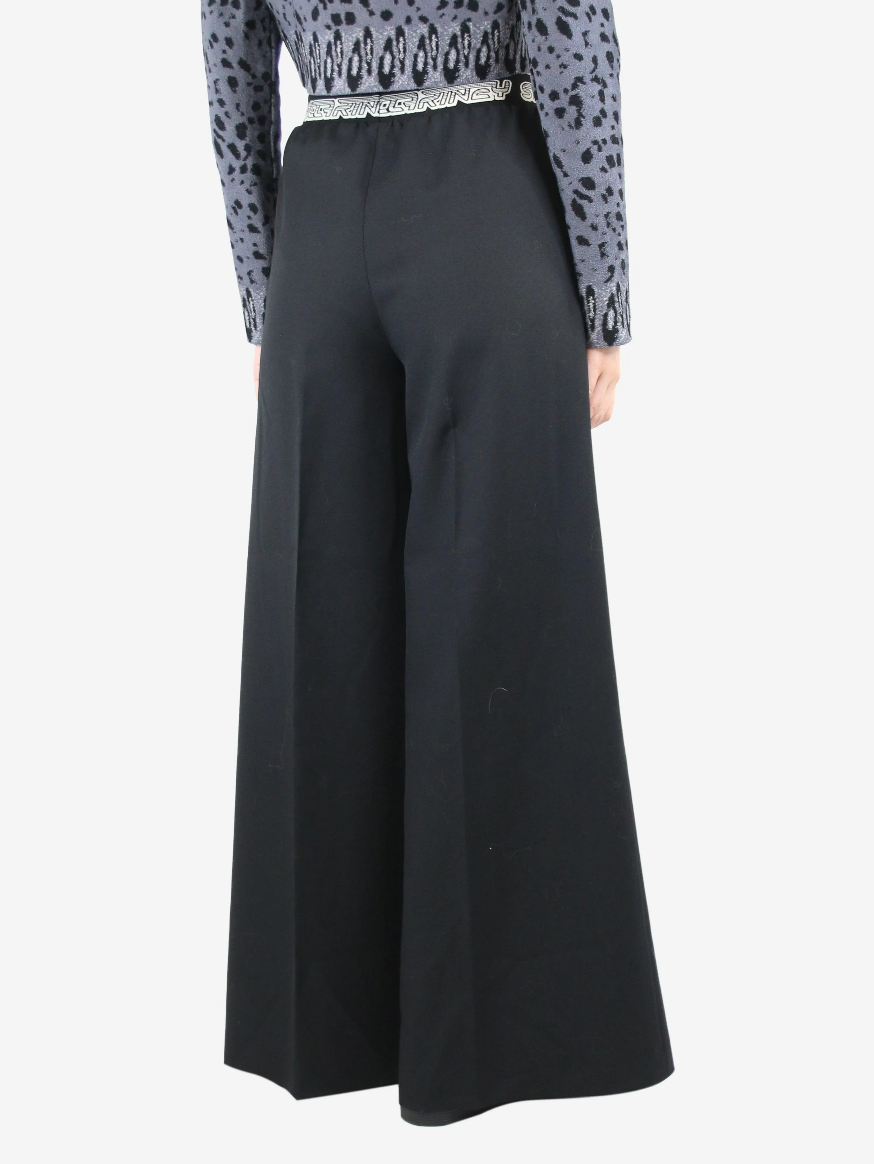 Black wide-leg wool tailored trousers - size UK 6