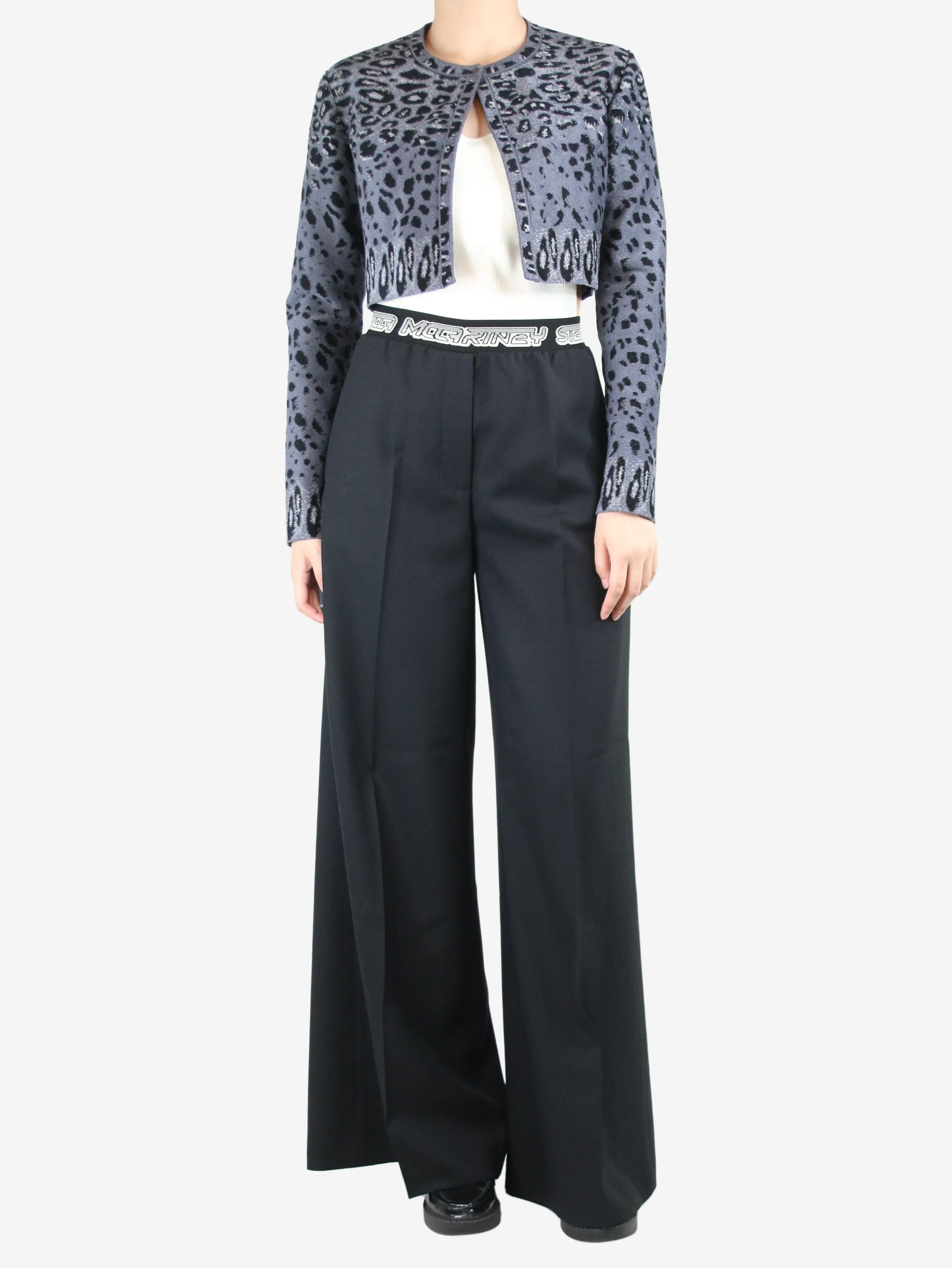 Black wide-leg wool tailored trousers - size UK 6