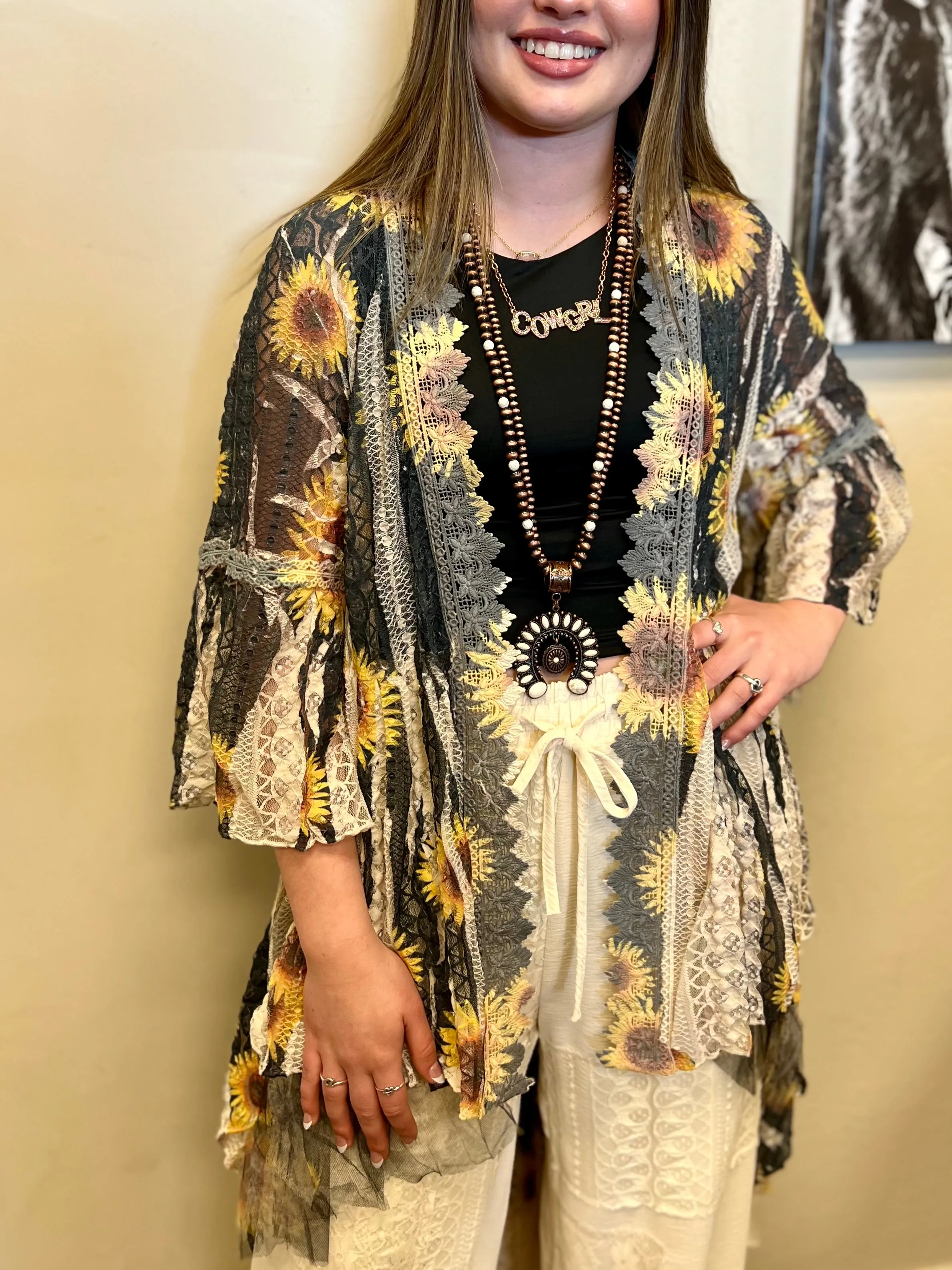 Blowing Sunflower Lace Duster