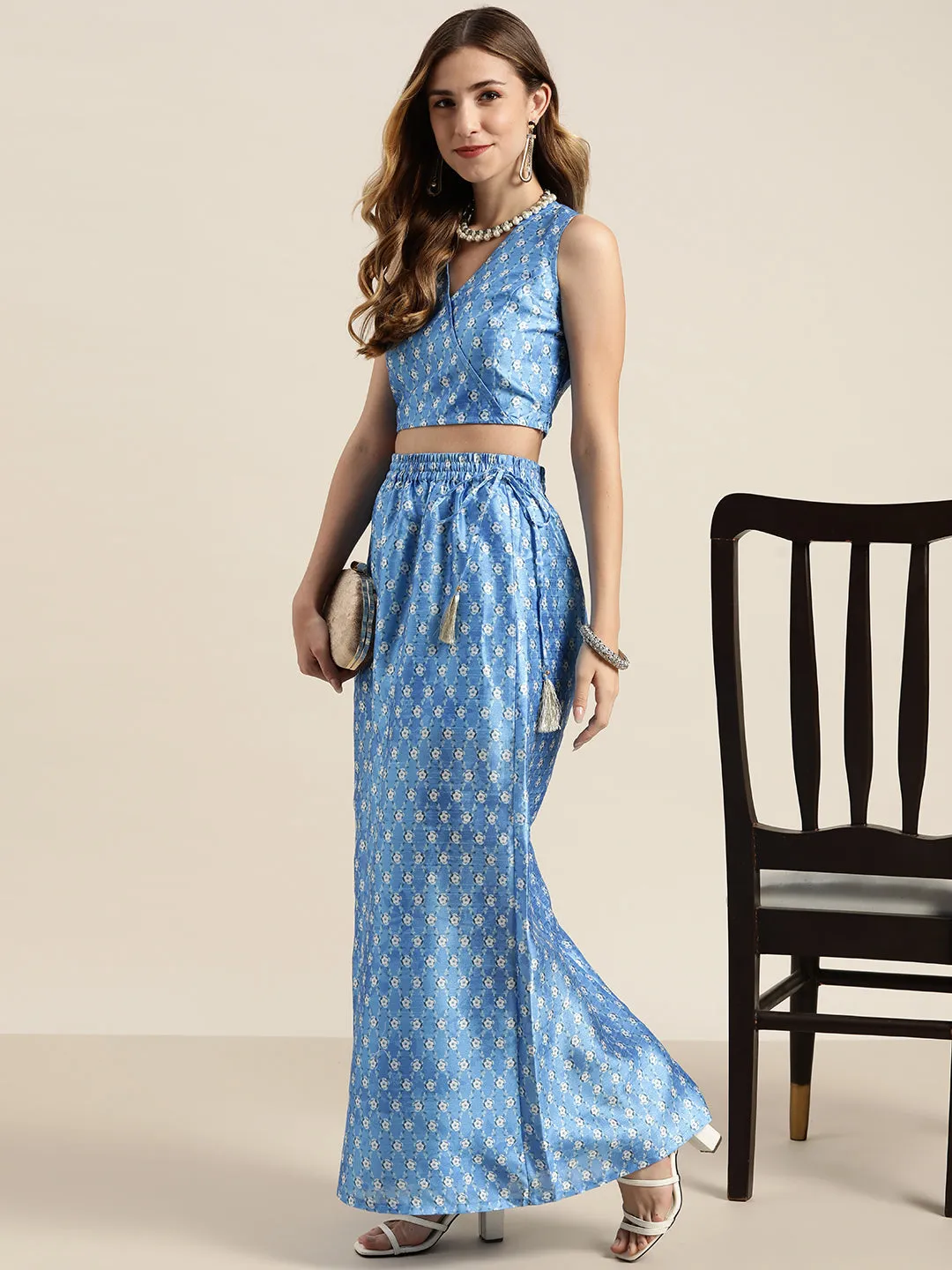 Blue Geo Floral Kali Palazzo Pants