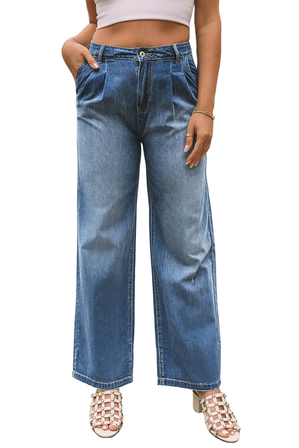 Blue Slouchy Wide Leg Jeans