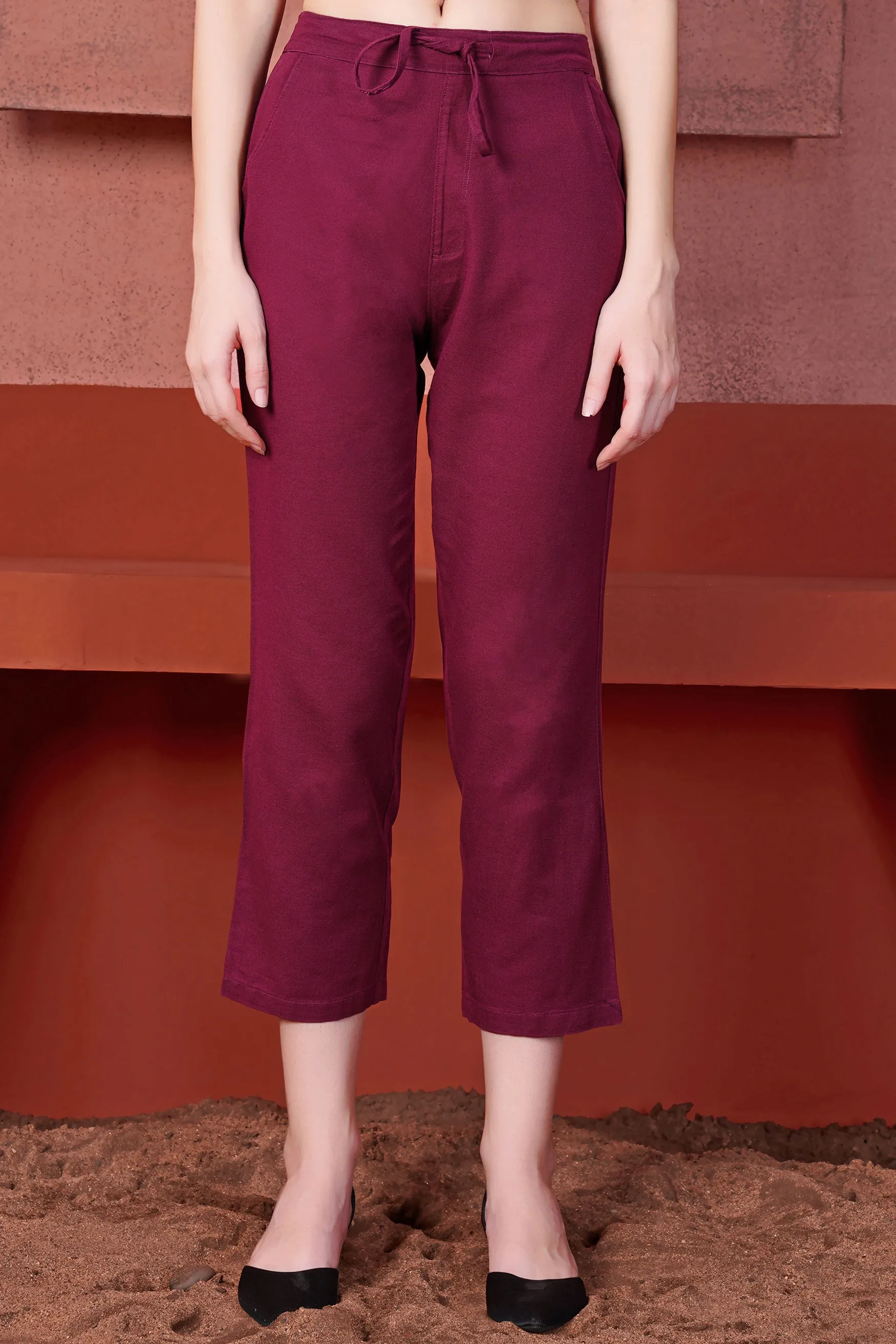 Bordeaux Maroon Ankle Length Premium Cotton Palazzo