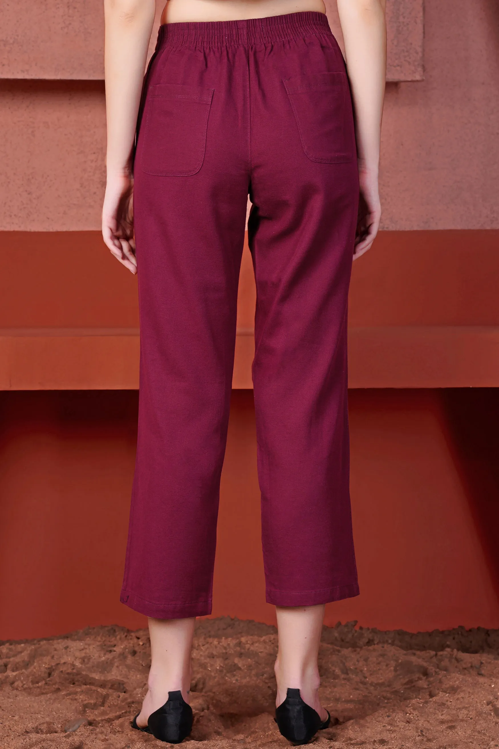 Bordeaux Maroon Ankle Length Premium Cotton Palazzo