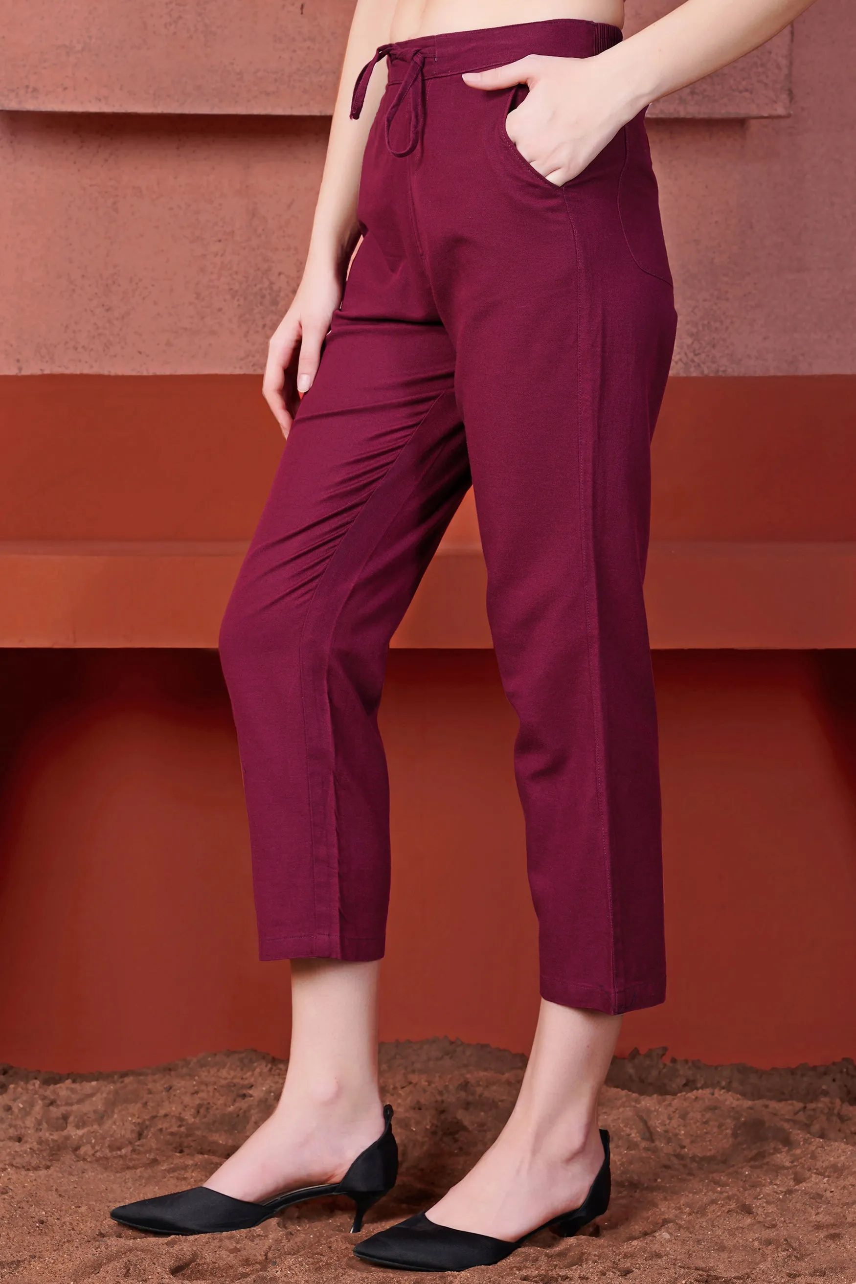 Bordeaux Maroon Ankle Length Premium Cotton Palazzo