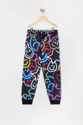 Boys Graffiti Star and Smiley Print Fleece Jogger