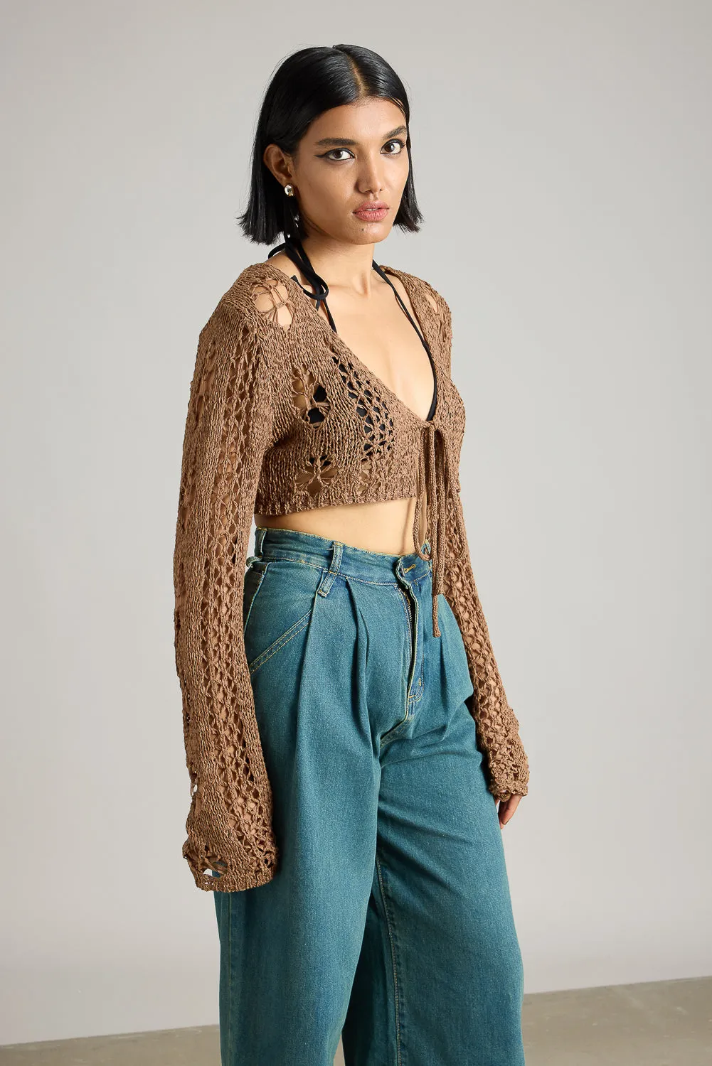 Brown Distressed Knit Top