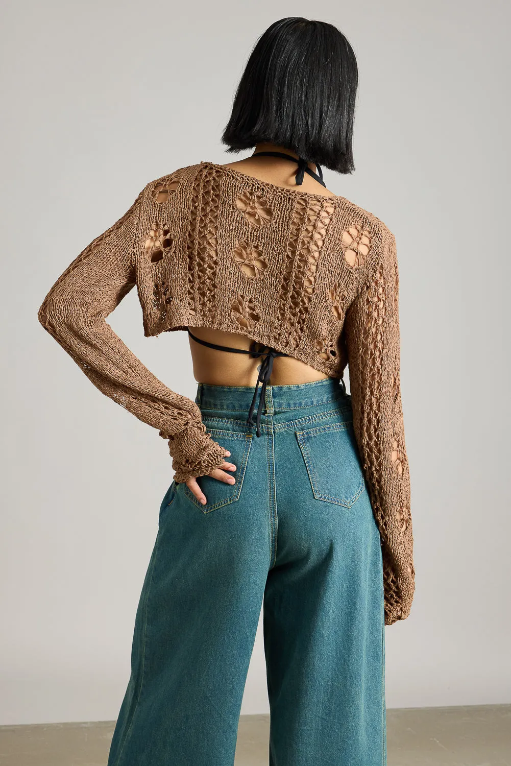 Brown Distressed Knit Top