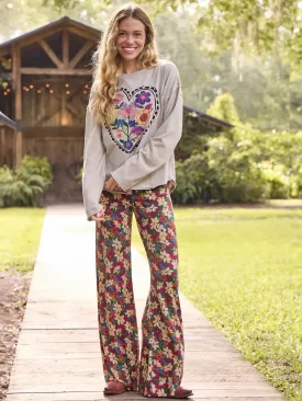 Cali Knit Flare Pant - Green White Lilies