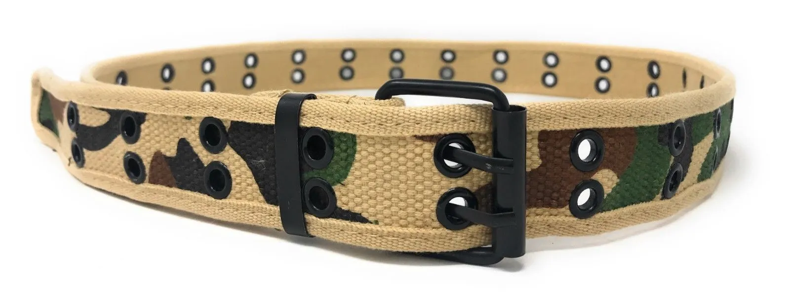 Casaba Canvas Belts Double Row 2 Holes Grommet Fabric Military Mens Women Unisex