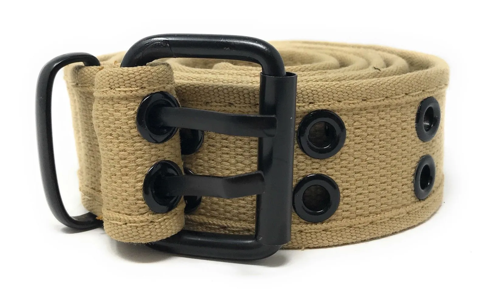 Casaba Canvas Belts Double Row 2 Holes Grommet Fabric Military Mens Women Unisex