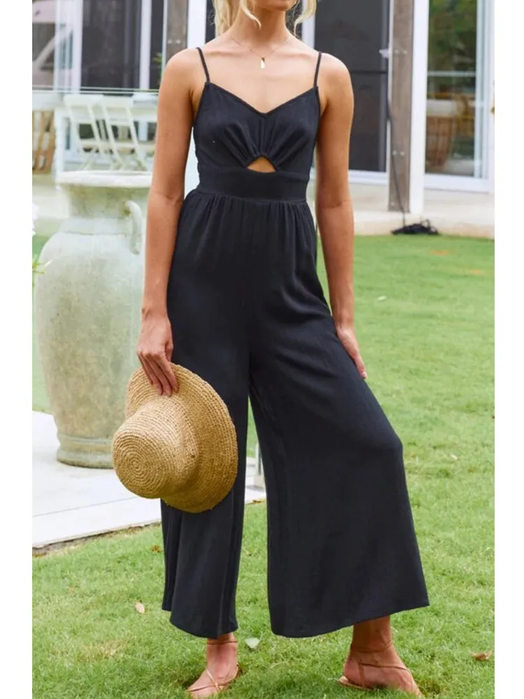 Casual Hollow Out Wide Leg Jumpsuit