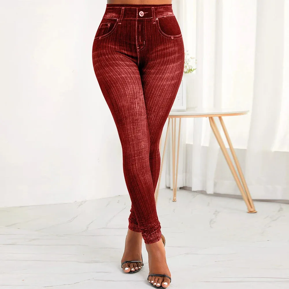 Casual Plus Size Faux Denim Skinny Pants Bottom