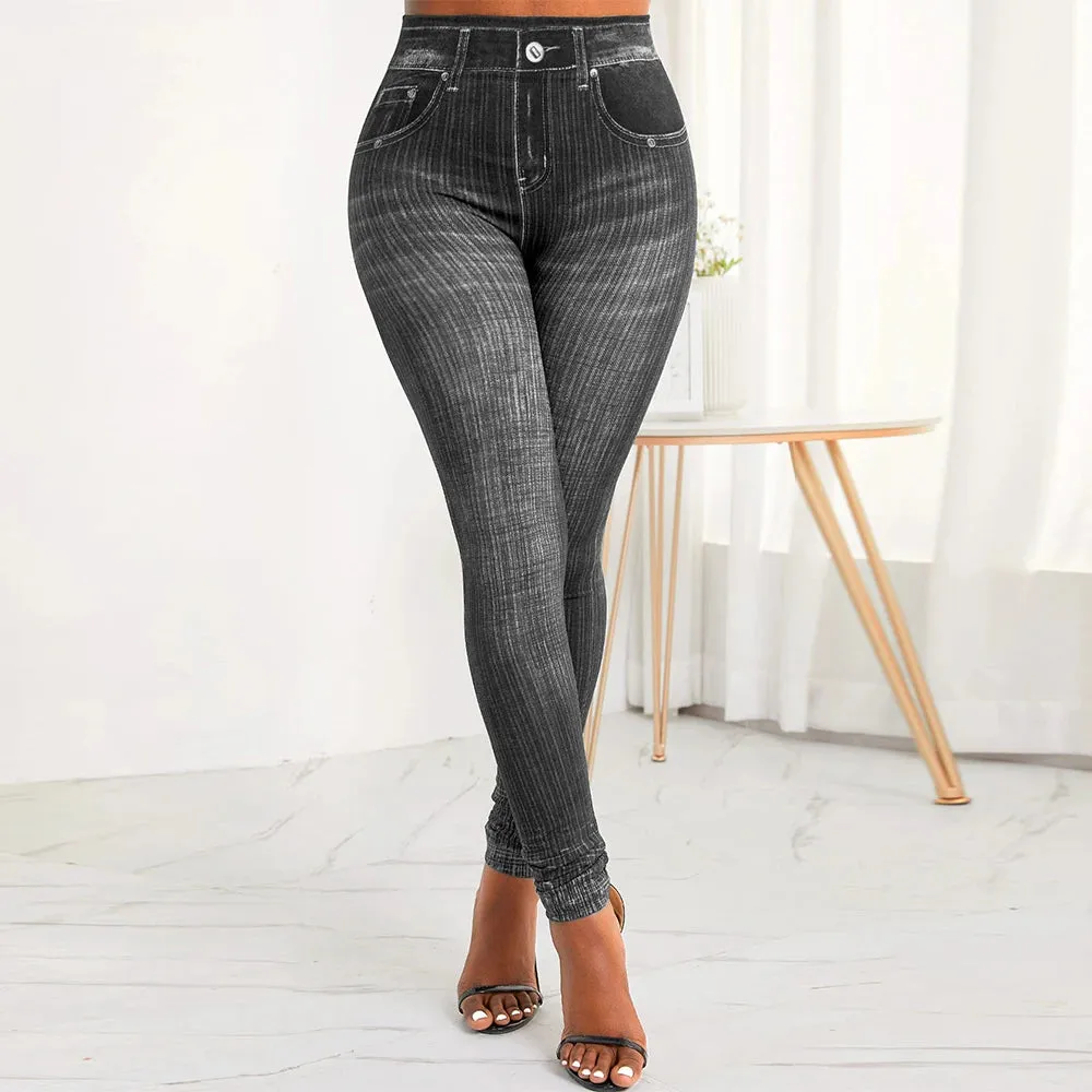 Casual Plus Size Faux Denim Skinny Pants Bottom