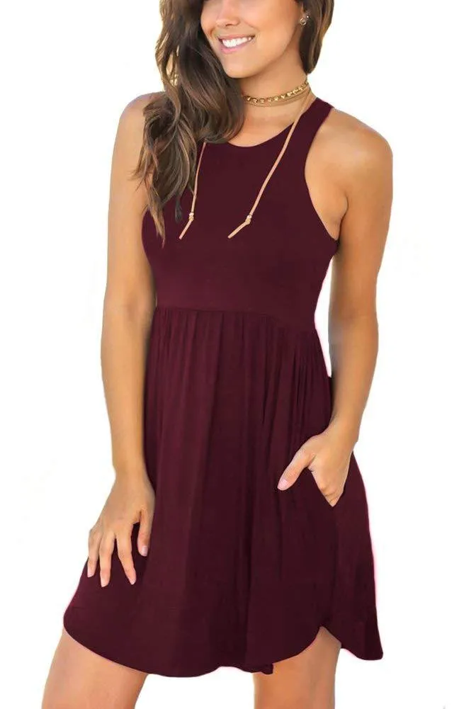 Casual Tummy Hide High Waisted Racerback Dress Sundress