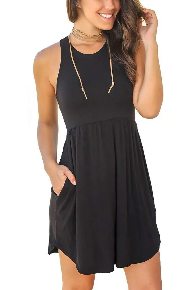 Casual Tummy Hide High Waisted Racerback Dress Sundress