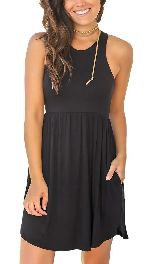 Casual Tummy Hide High Waisted Racerback Dress Sundress