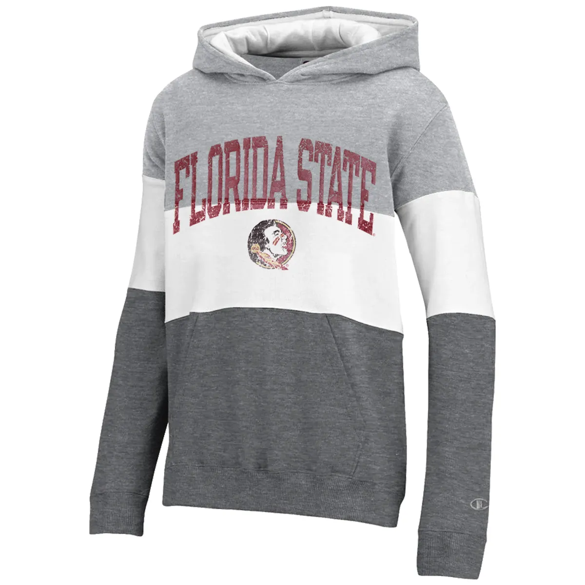 Champion Youth Florida State Seminole Logo Color Blocked Hoodie - Grey/White