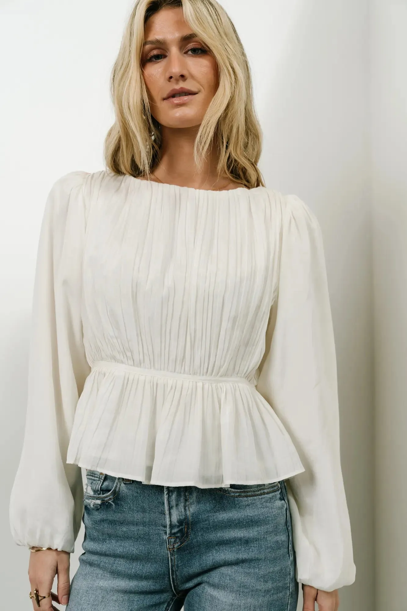 Charlee Pleated Blouse in Cream - FINAL SALE