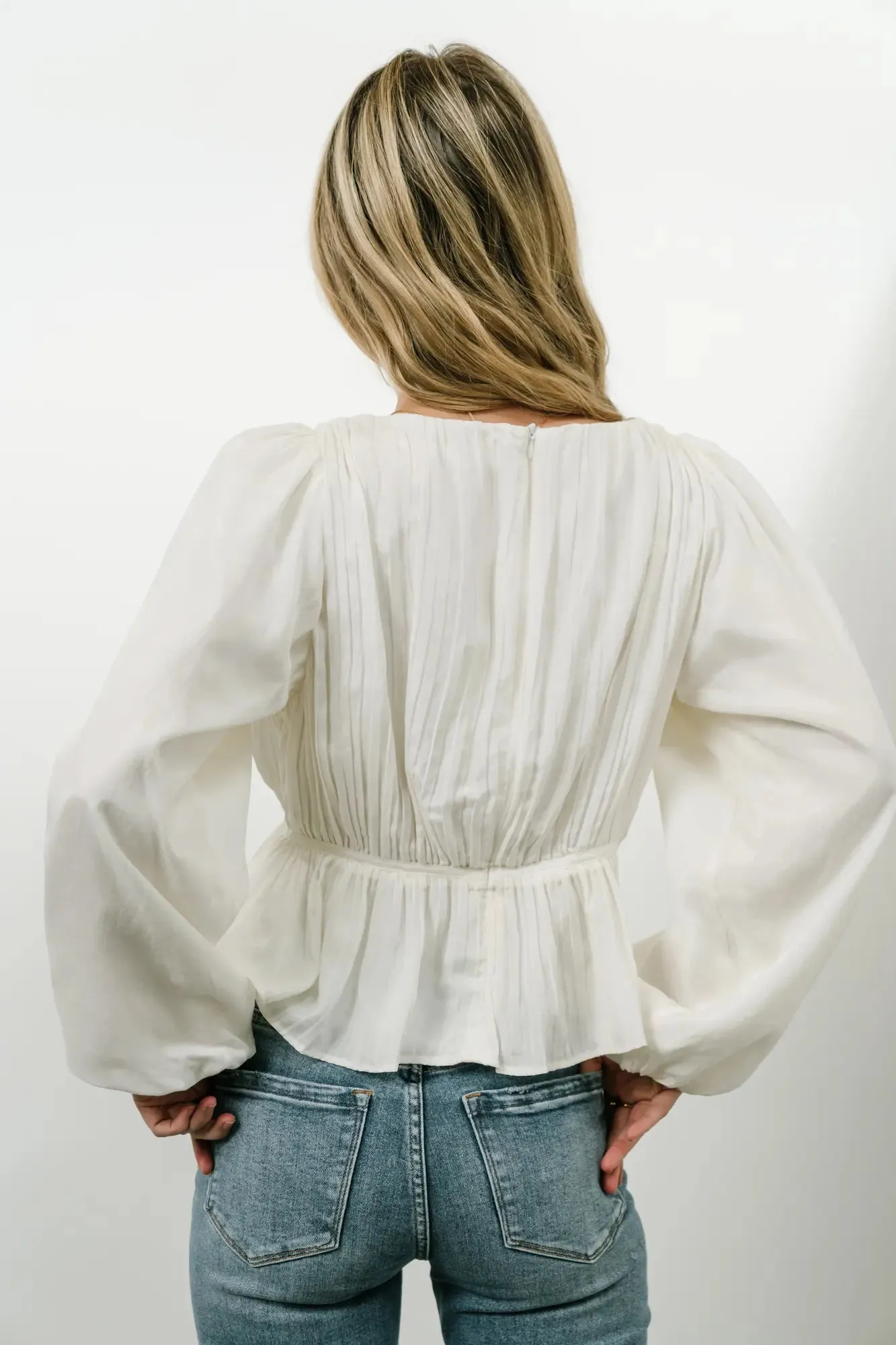 Charlee Pleated Blouse in Cream - FINAL SALE