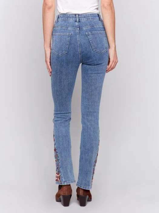 CHARLIE B EMBROIDERED BOOTCUT PANT - DENIM BLUE - C5574431A156