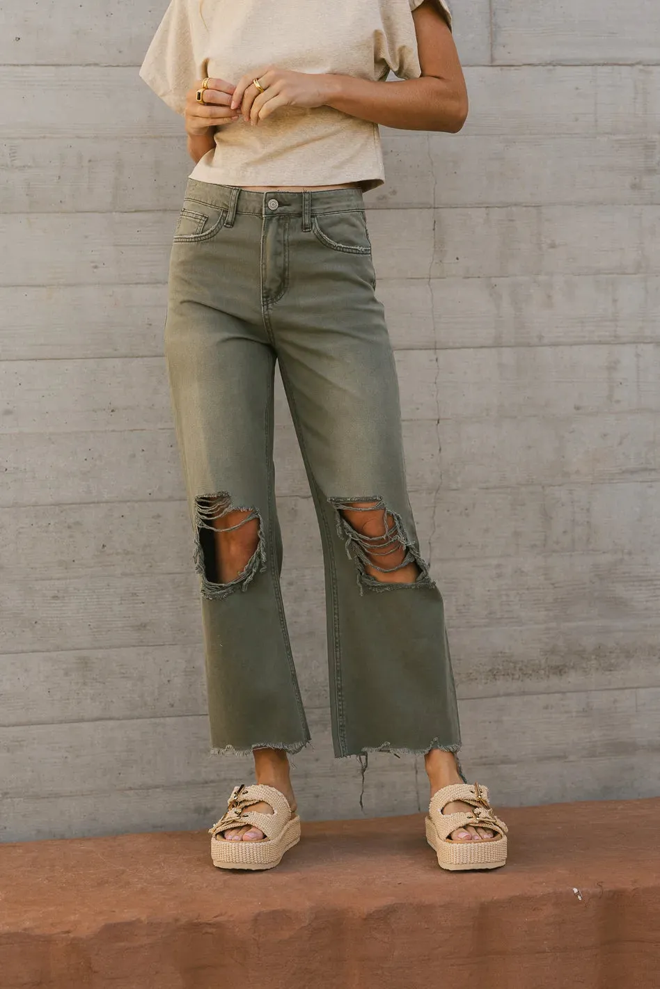 Charlie Distressed Jeans in Army Green - FINAL SALE