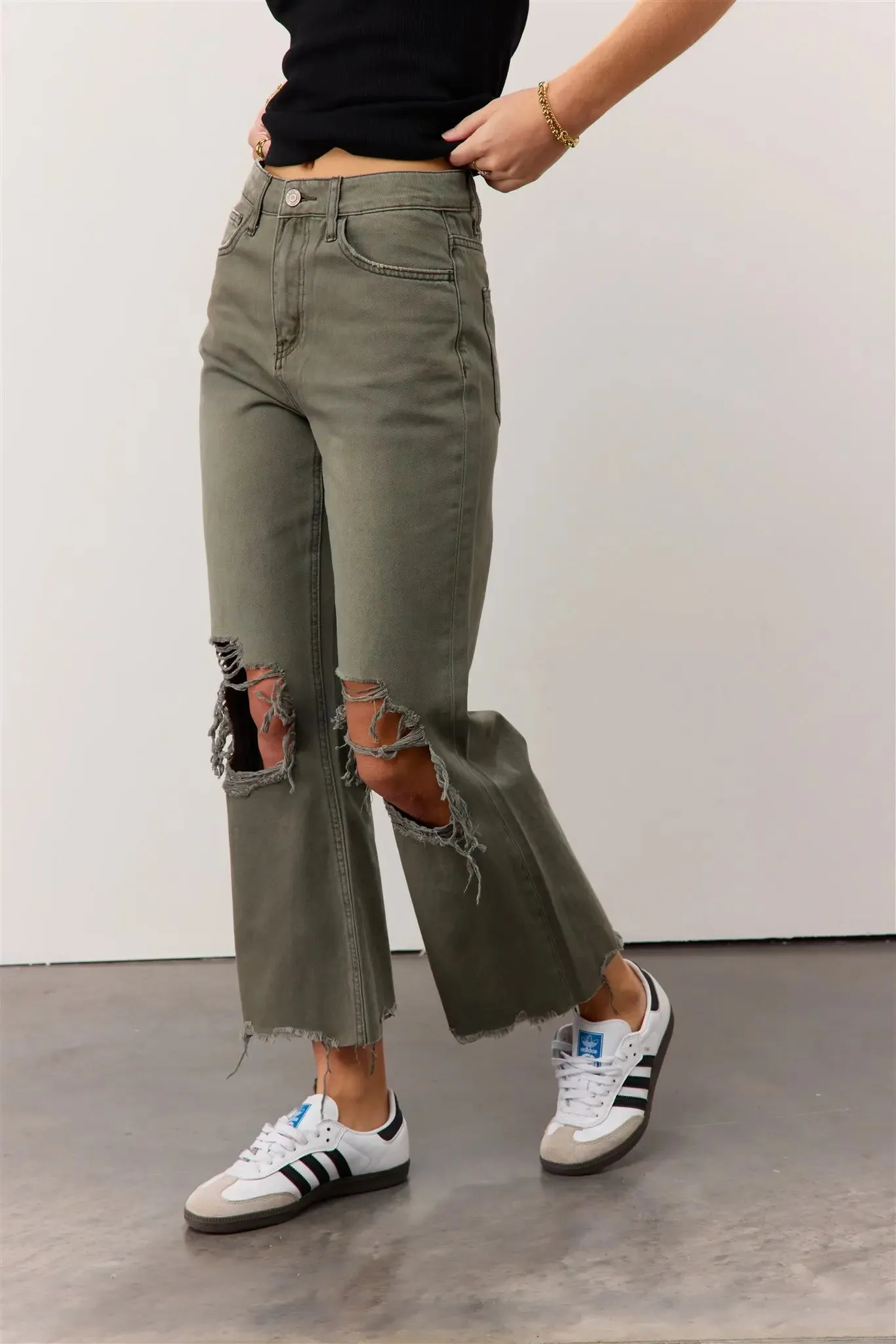 Charlie Distressed Jeans in Army Green - FINAL SALE