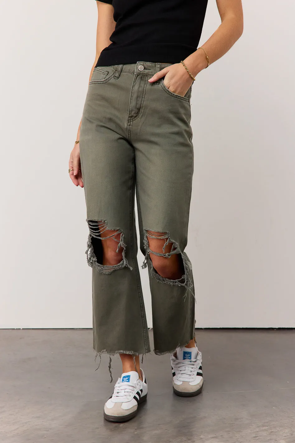 Charlie Distressed Jeans in Army Green - FINAL SALE