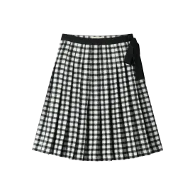 checkered pleated skirt with tie - black checkered