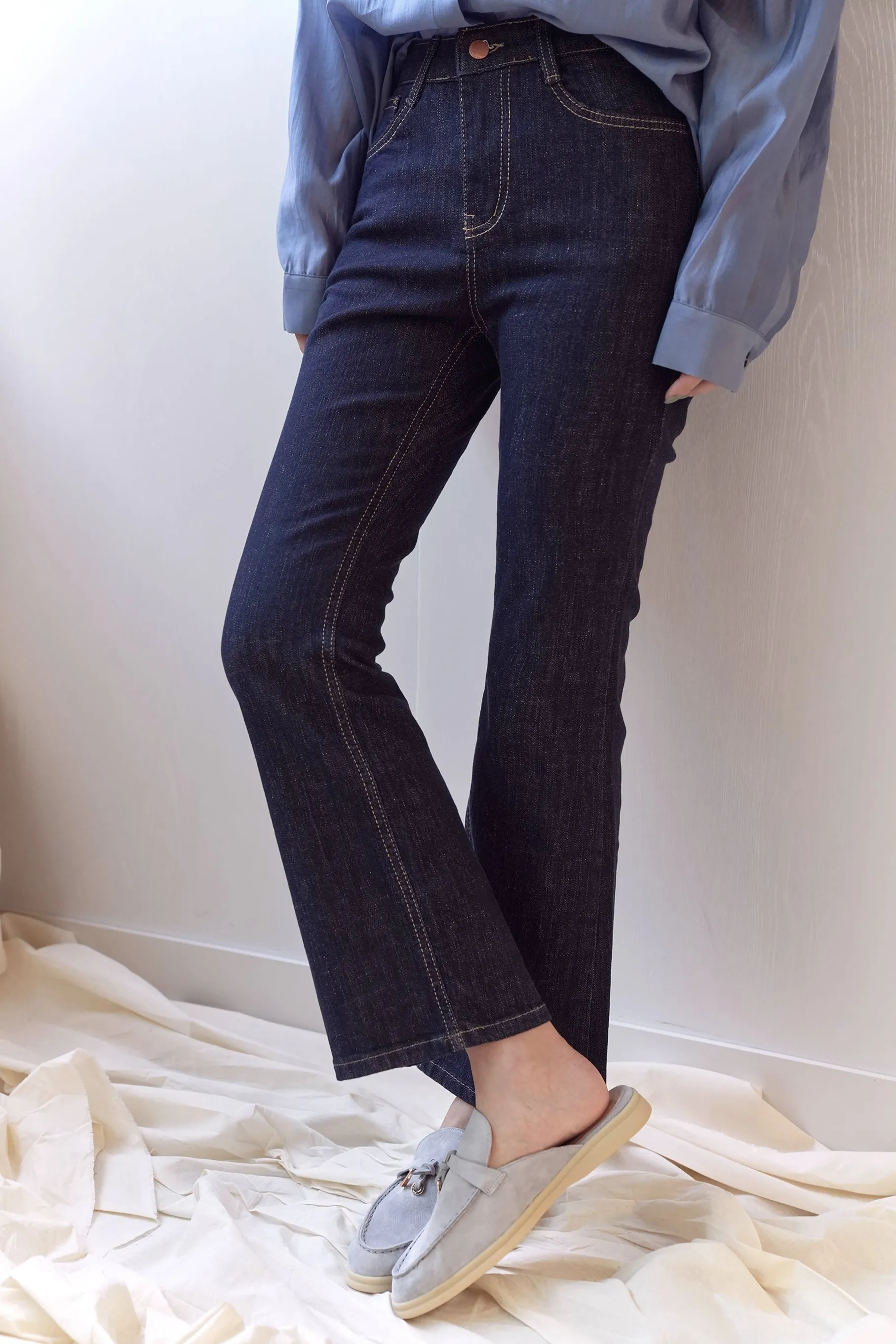 Cleo Bootcut Denim Jeans, Deep Blue