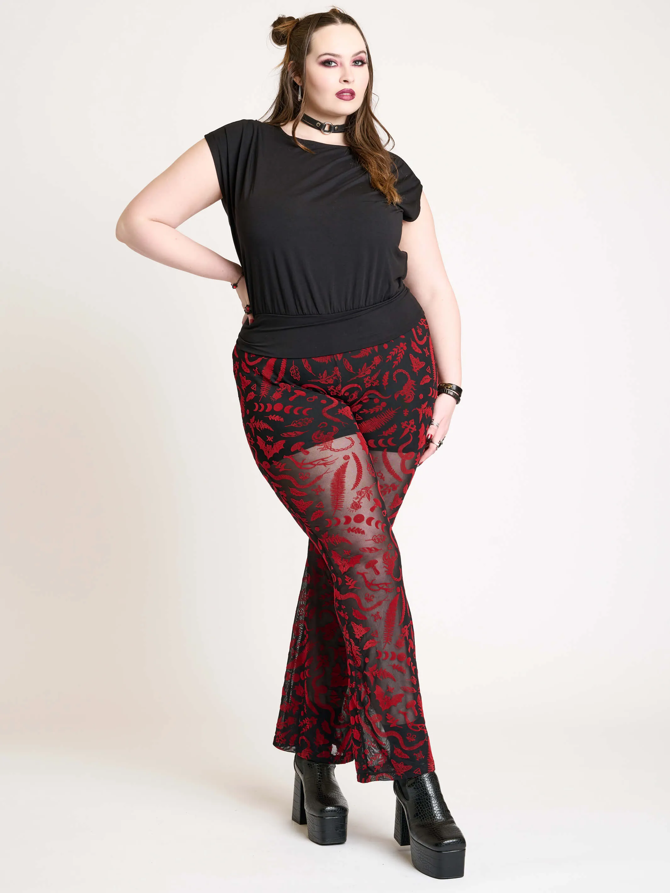 Creatures Flocked Mesh Flared Leggings