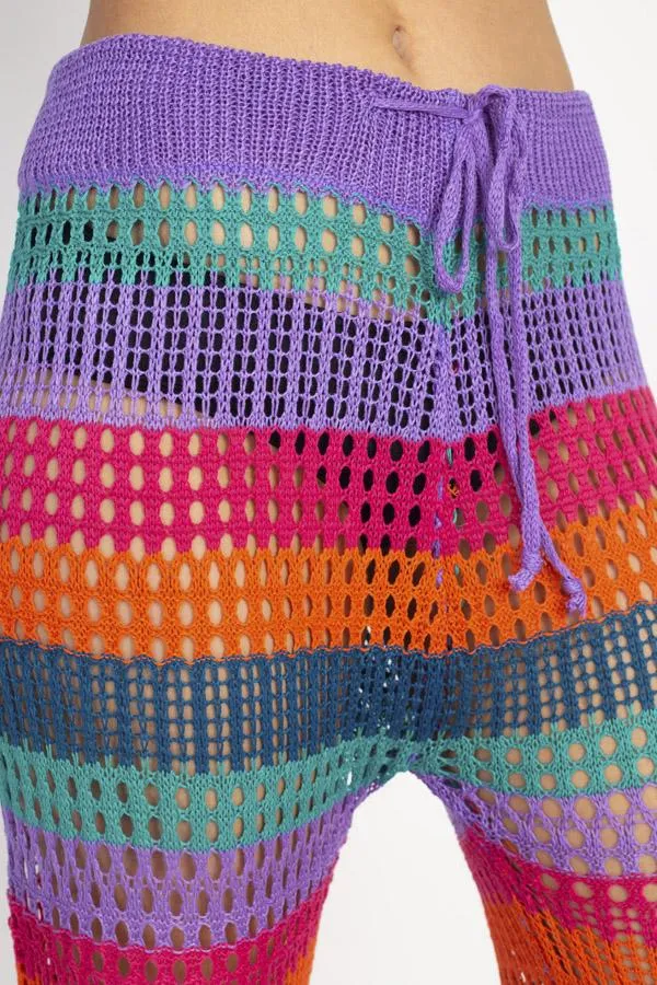 Crocheted Stripe Flare Beach Pants