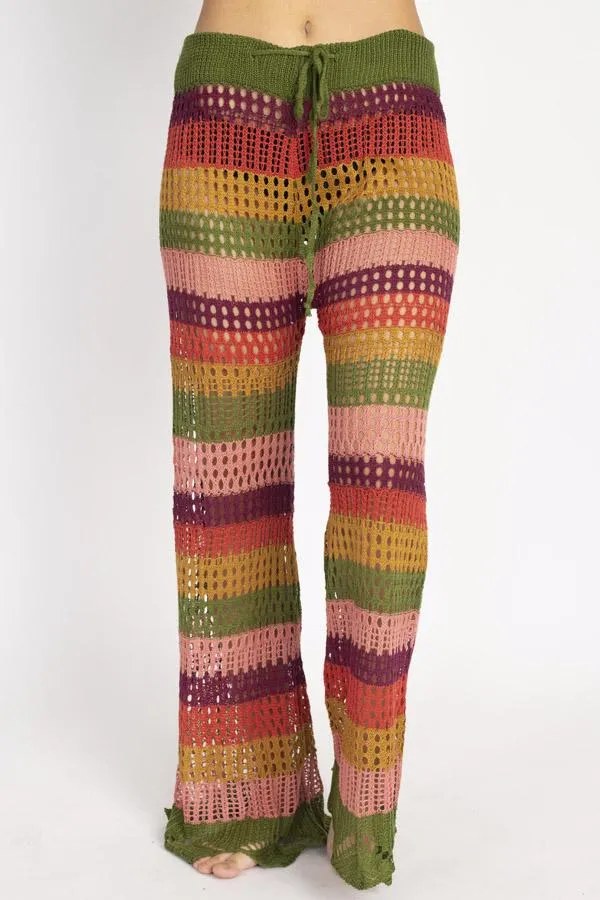 Crocheted Stripe Flare Beach Pants