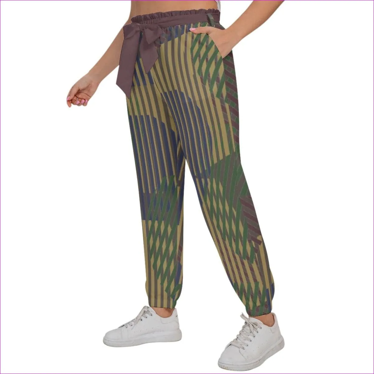 Dark Vivid Weaved Women’s Trousers With Waist Belt(Plus Size)